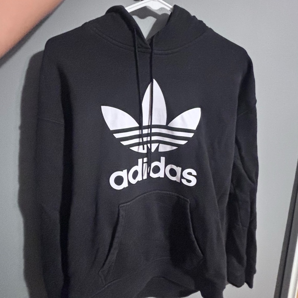 Adidas Men's Black and White Trefoil Hoodie